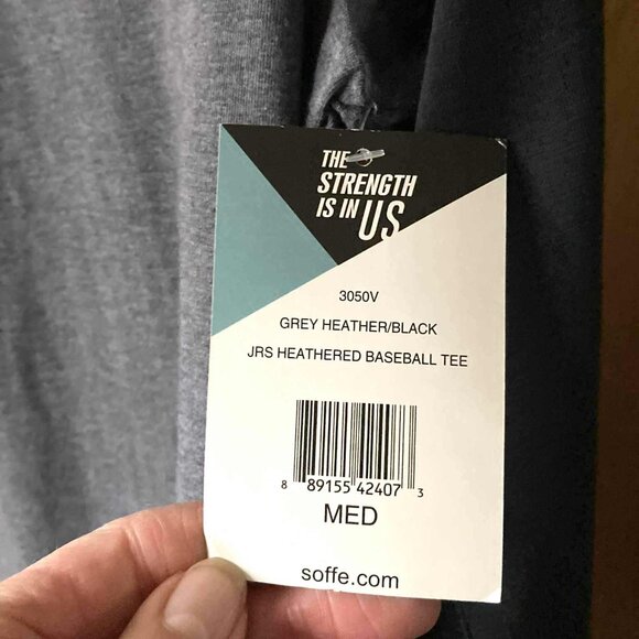 Cute SOFFE Gray and Black Baseball Jersey style top - Picture 7 of 11